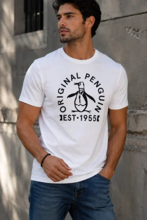 Camiseta Original Penguin de algodón blanca con logo clásico Est. 1955
