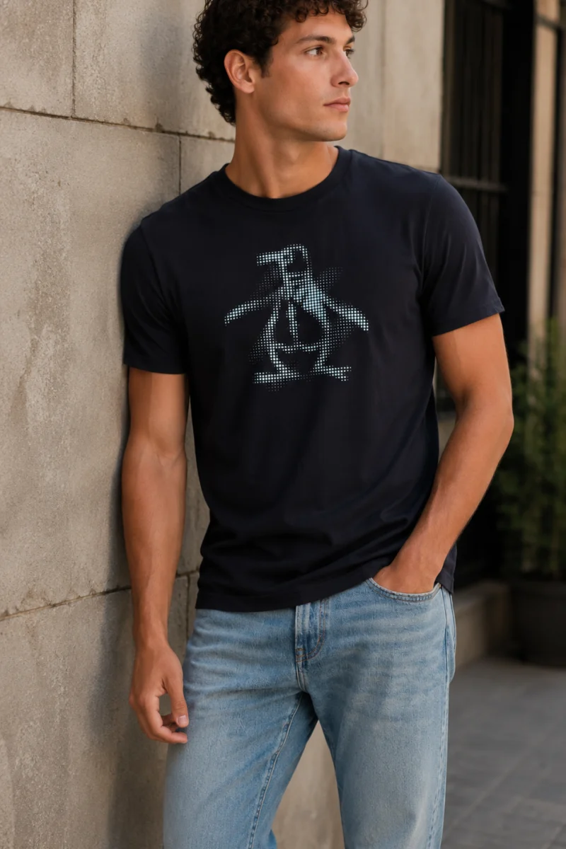 Camiseta Original Penguin de algodón negra con pingüino estampado al frente