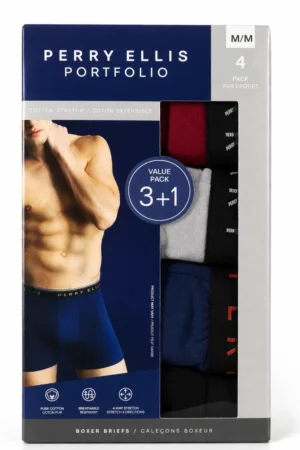 Paquete de 4 bóxers de algodón Perry Ellis en su caja
