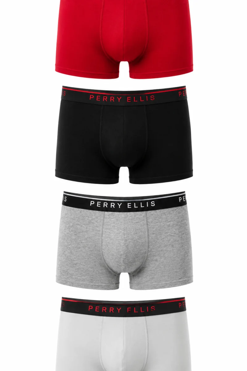 Paquete de 4 bóxers Perry Ellis de algodón en rojo, negro, gris y blanco