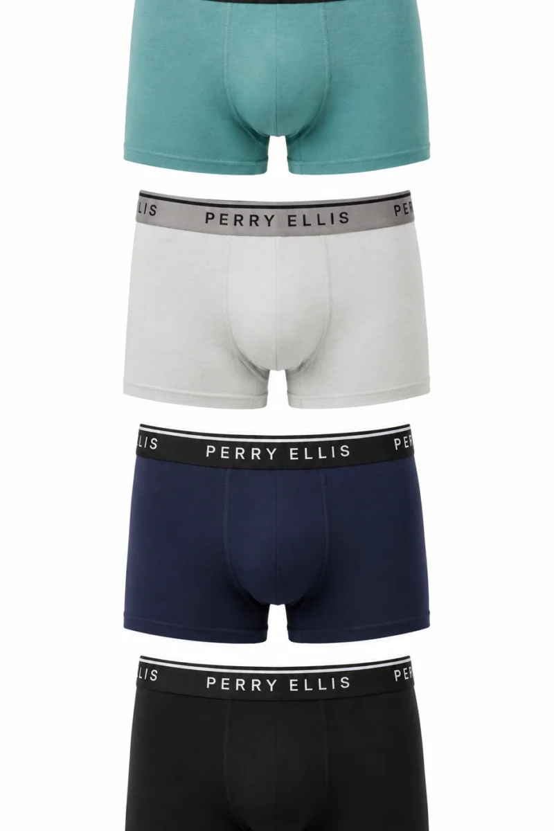 Paquete de 4 bóxers Perry Ellis de algodón en turquesa, blanco, azul marino y negro