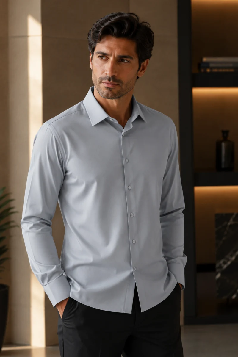 Camisa manga larga de vestir Stevenland color gris azulado