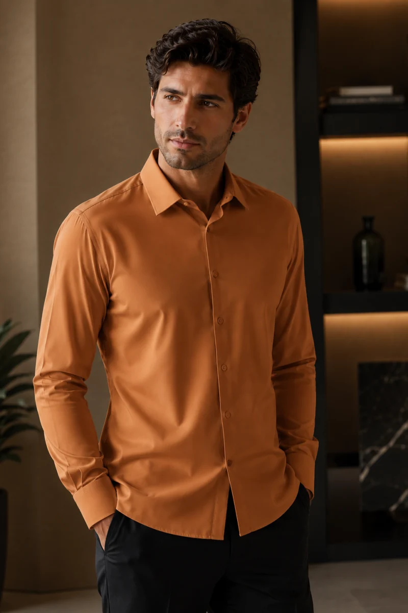 Camisa manga larga de vestir Stevenland color naranja