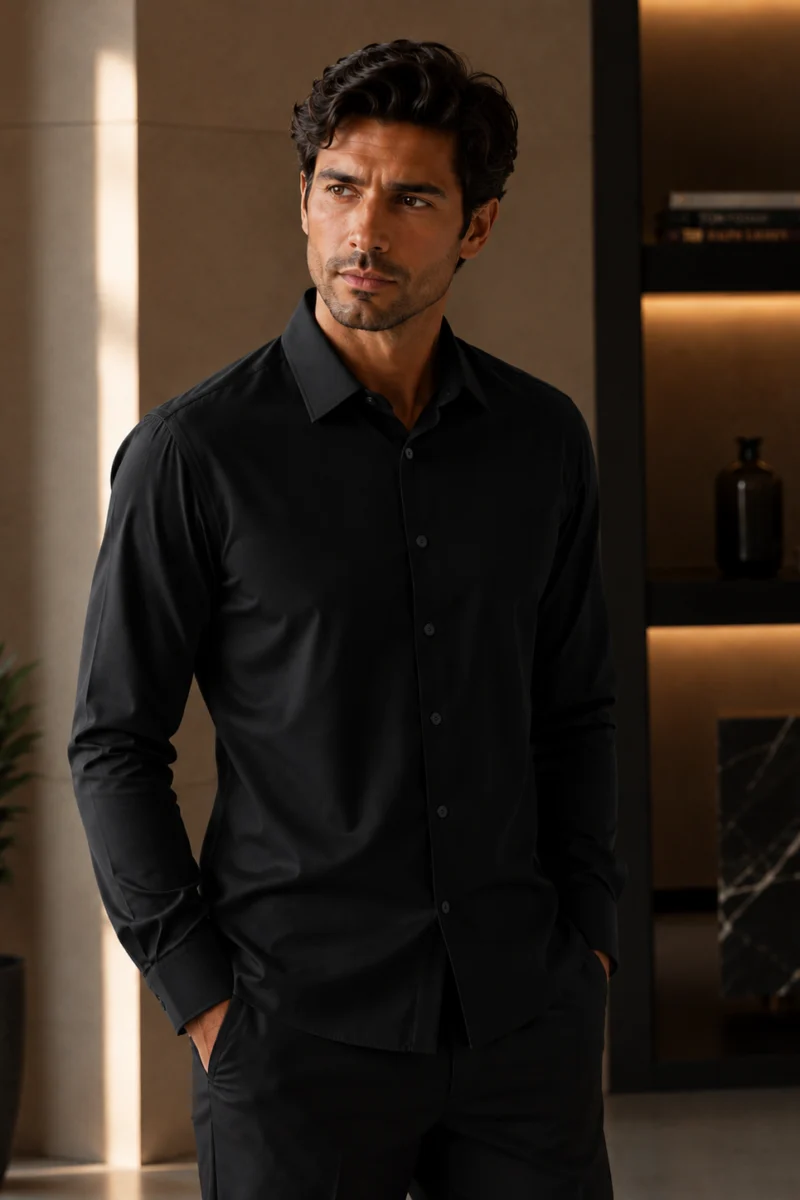Camisa manga larga de vestir Stevenland color negro
