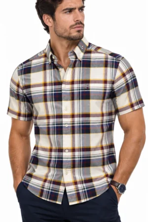 Camisa Tommy Hilfiger manga corta de algodón a cuadros escoceses