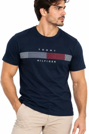 Camiseta Tommy Hilfiger de algodón azul marino con franja degradada y logo