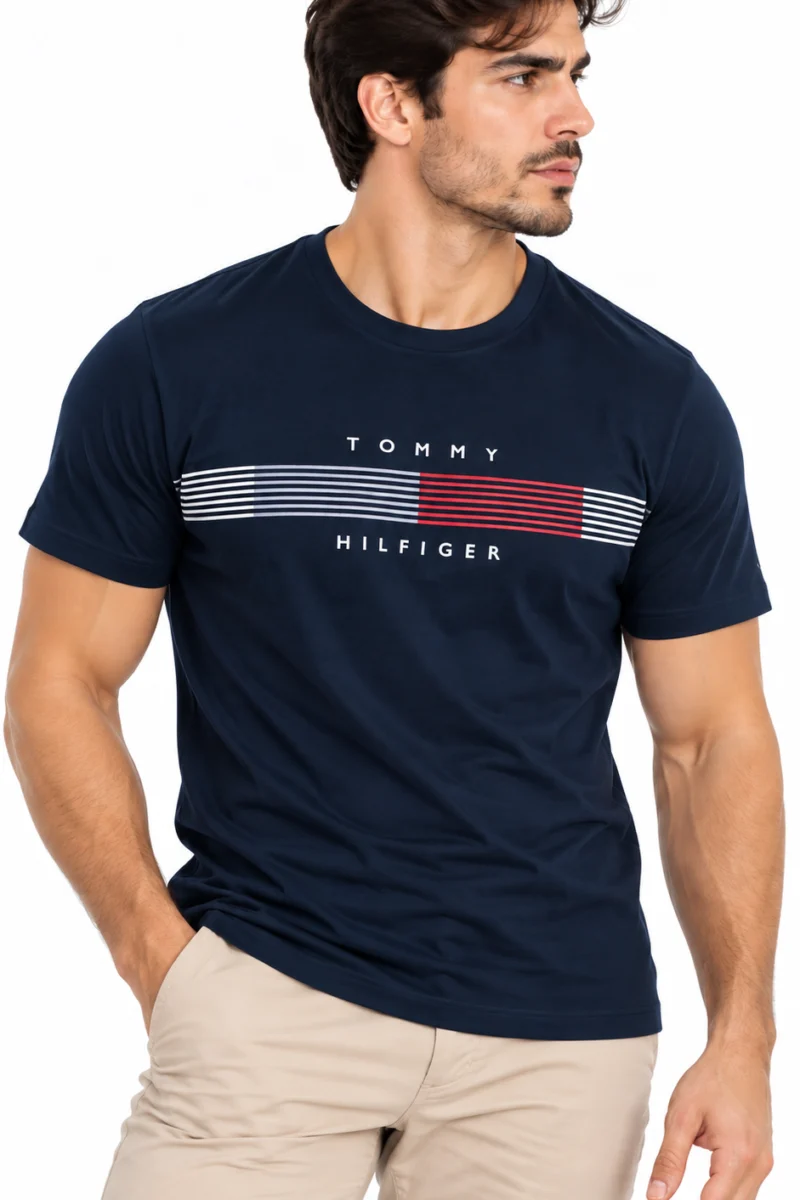 Camiseta Tommy Hilfiger de algodón azul marino con franja degradada y logo