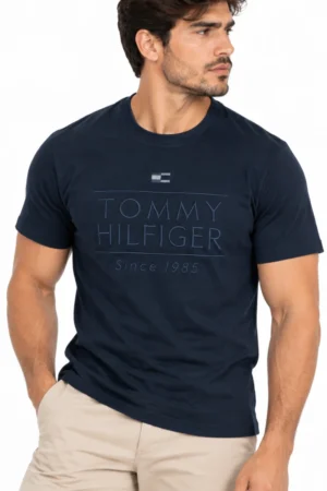 Camiseta Tommy Hilfiger de algodón azul marino con logo grande tono sobre tono