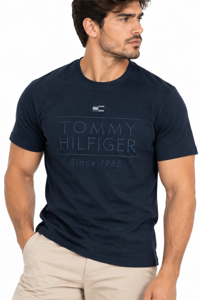 Camiseta Tommy Hilfiger de algodón azul marino con logo grande tono sobre tono