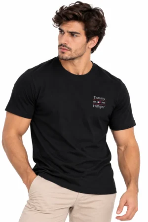 Camiseta Tommy Hilfiger de algodón negra con logo pequeño al pecho