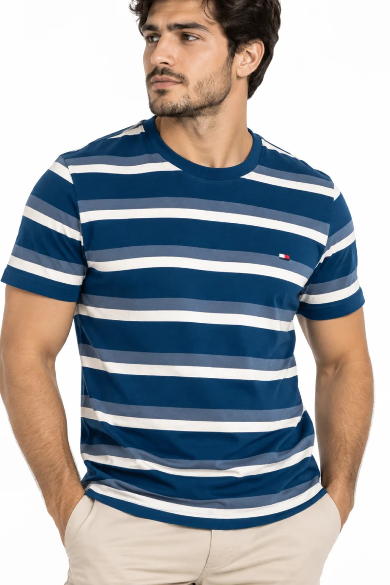 Camiseta Tommy Hilfiger de algodón azul a rayas blancas