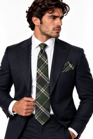 Corbata de satín a cuadros Tommy Hilfiger color verde
