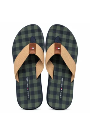 Sandalia de baño Tommy Hilfiger a cuadros verde con azul marino