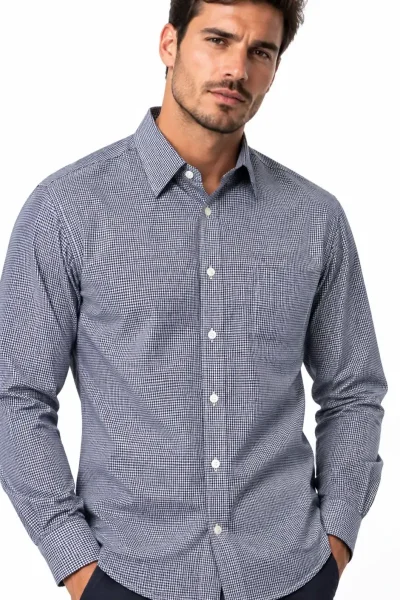 Camisa manga larga Brooks Brothers a cuadros pequeños azul marino