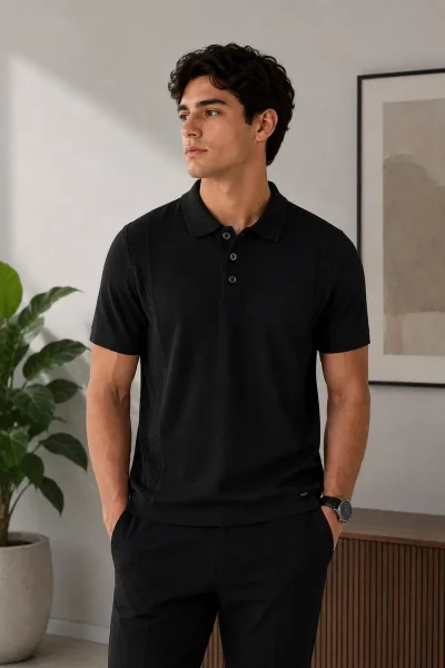 Polo tejido Old Money Giorginni Couture negro con botones