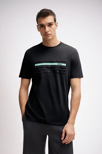 hugo boss camiseta de algodón con logo color gris oscuro con verde