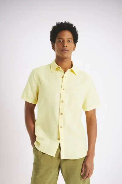 nautica camisa manga corta de algodón color amarillo