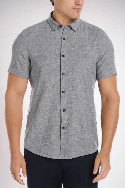 Camisa de vestir manga corta color gris para hombre estilo casual elegante